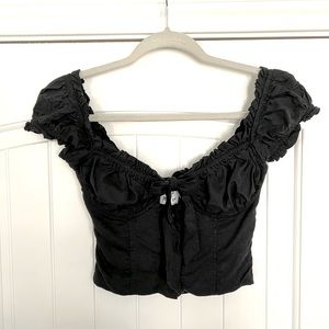 Princess Polly | Black Crop Bustier | Front Tie and Buttons | Size 4